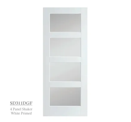 4 Panel White Primed Shaker Style Door - Glazed Frosted