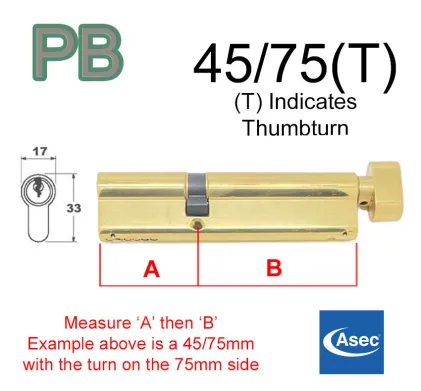 45/75(T) Euro Profile Cylinder & Turn - PB Keyed to Differ - ASEC
