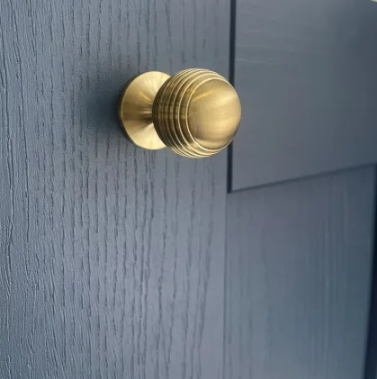 32mm Alexander and Wilks Caesar Cupboard Knob on Round Rose - Satin Brass PVD