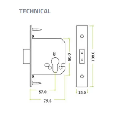 76mm (3") Euro Profile Mortice Deadlock - PVD