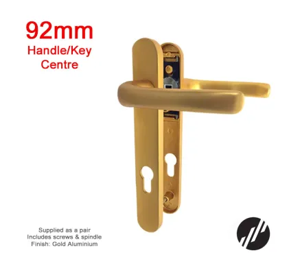 122mm 2 Screw Centres Door Handle. 92mm PZ. Gold Aluminium
