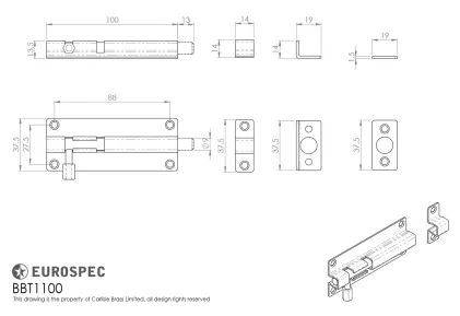 Straight Barrel Bolt Stainless Steel - 38 x 102mm