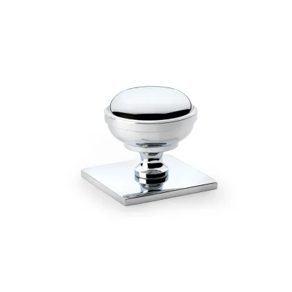 Alexander and Wilks Quantock Cupboard Knob on Square Backplate - Polished Chrome