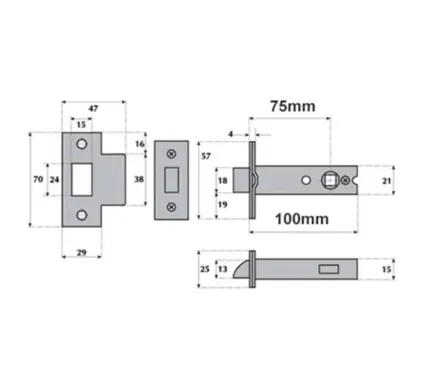 100mm Imperial Tubular Mortice Latch 75mm Backset - SB