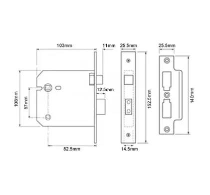 Union Heavy Duty Bathroom Lock 103mm (4") - Polished Brass