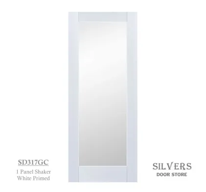 1 Panel White Primed Shaker Style Door Glazed Clear - 44mm