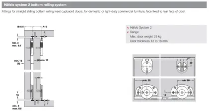 Hafele System 2 Bottom Roller fitting set (for x1 door)