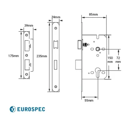 Contract Euro-Spec 55mm Backset Din Mortice Euro Sashlock