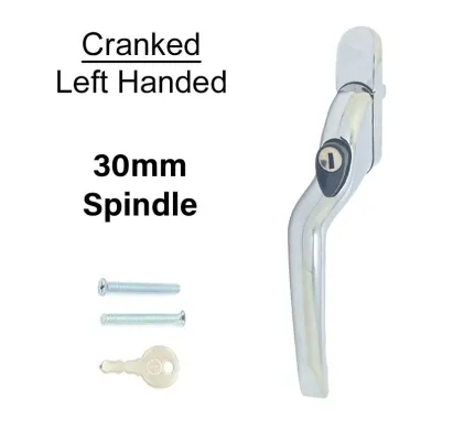 30mm Cranked Espag Window handle Polished Chrome - Left Handed