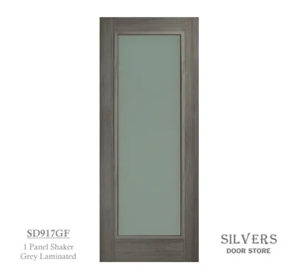 1 Panel Shaker Luxury Laminated Grey Door 44mm - Glazed Frosted