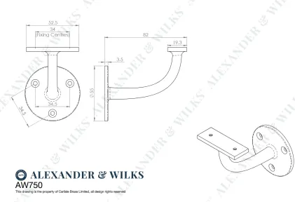 82mm Heavyweight Handrail Bracket - Antique Brass