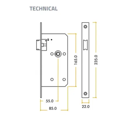 Vier **CASE ONLY** Din Latch - 55mm Backset