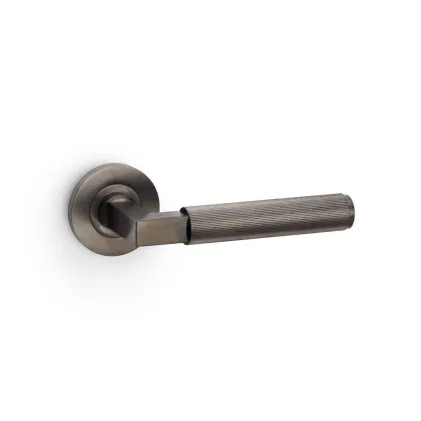 Alexander and Wilks Hurricane Reeded Lever on Round Rose - Dark Bronze PVD