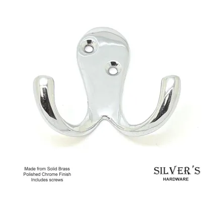 56mm CP Solid Brass Double Robe Hook Polished Chrome