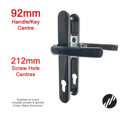 212mm 2 Screw Centres Door Handle. 92mm PZ. Black Aluminium