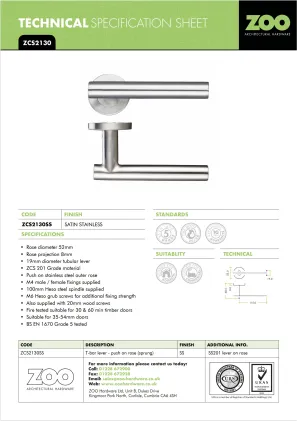T-Bar Lever on Rose Door Handles Stainless Steel