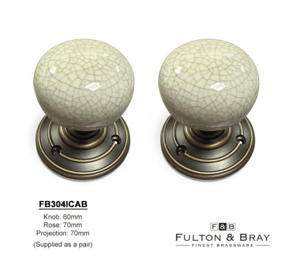 Fulton & Bray Porcelain Knobs Antique Brass