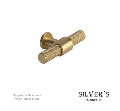 Knurled T Knob Cabinet Knob - Satin Brass
