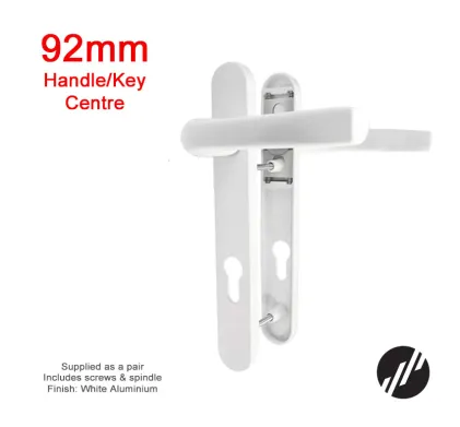 122mm 2 Screw Centres Door Handle. 92mm PZ. White Aluminium