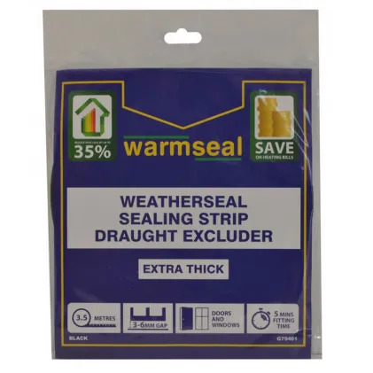 WARMSEAL Self Adhesive Heavy Foam Draught Excluder 3-6mm Gaps - (3.5m) Black