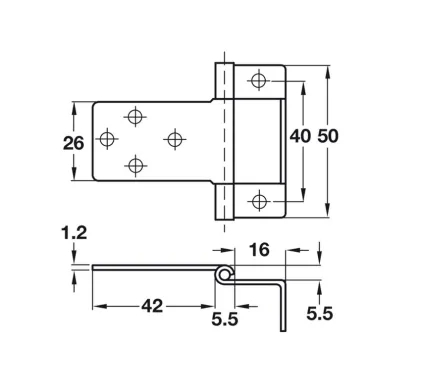 Flush Hinge, Cranked, Non Mortice, Steel - Electro brassed
