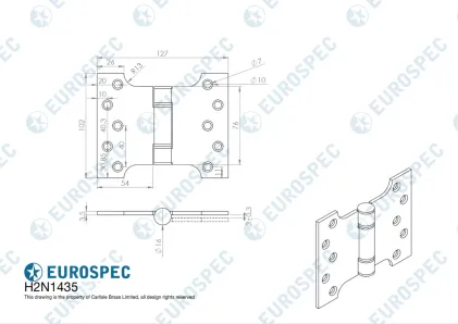 102 x 127 x 3.5mm (4x3x5) Grade 13 Parliament Hinges - Satin Stainless Steel
