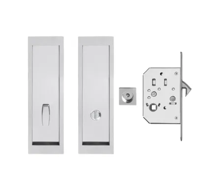 Karcher Rectangular Sliding Door Bathroom Lock, Turn & Finger Pull Set - Polished Stainless Steel