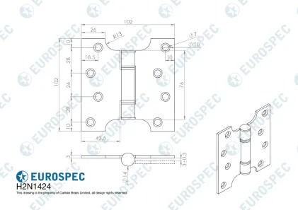 102 x 102 x 3.5mm (4x2x4) Grade 13 Parliament Hinges - Satin Stainless Steel