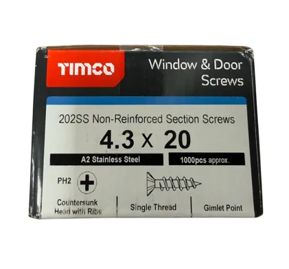 4.3 x 20mm PVCu Window Screws Phillips Head Stainless Steel (Box of 1000)