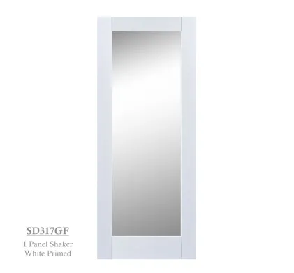 1 Panel White Primed Shaker Style Door Glazed Frosted - 44mm