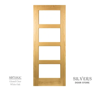 4 Panel Lacquered Shaker Style Door White Oak - Glazed Clear