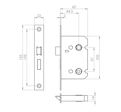 64mm (2 &frac12;") Residential Bathroom Lock - Electro Brass