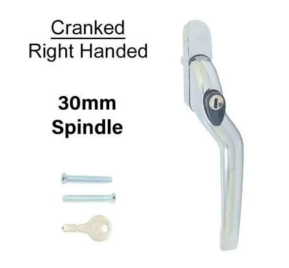 30mm Cranked Espag Window handle Polished Chrome - Right Handed