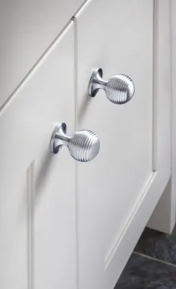 38mm Alexander and Wilks Caesar Cupboard Knob on Round Rose - Satin Chrome