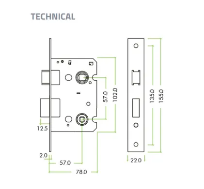 76mm (3") Contract Bathroom Lock Satin Stainless Steel