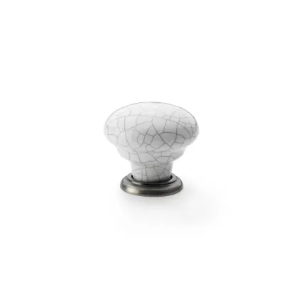 34mm Alexander and Wilks Ceramic Cupboard Knob White/Grey Crackle Ceramic and Antique Nickel