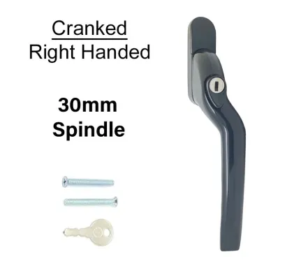 30mm Cranked Espag Window handle Black - Right Handed