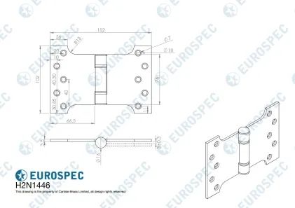 102 x 152 x 3.5mm (4x4x6) Grade 13 Parliament Hinges - Satin Stainless Steel