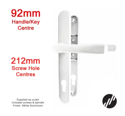 212mm 2 Screw Centres Door Handle. 92mm PZ. White Aluminium